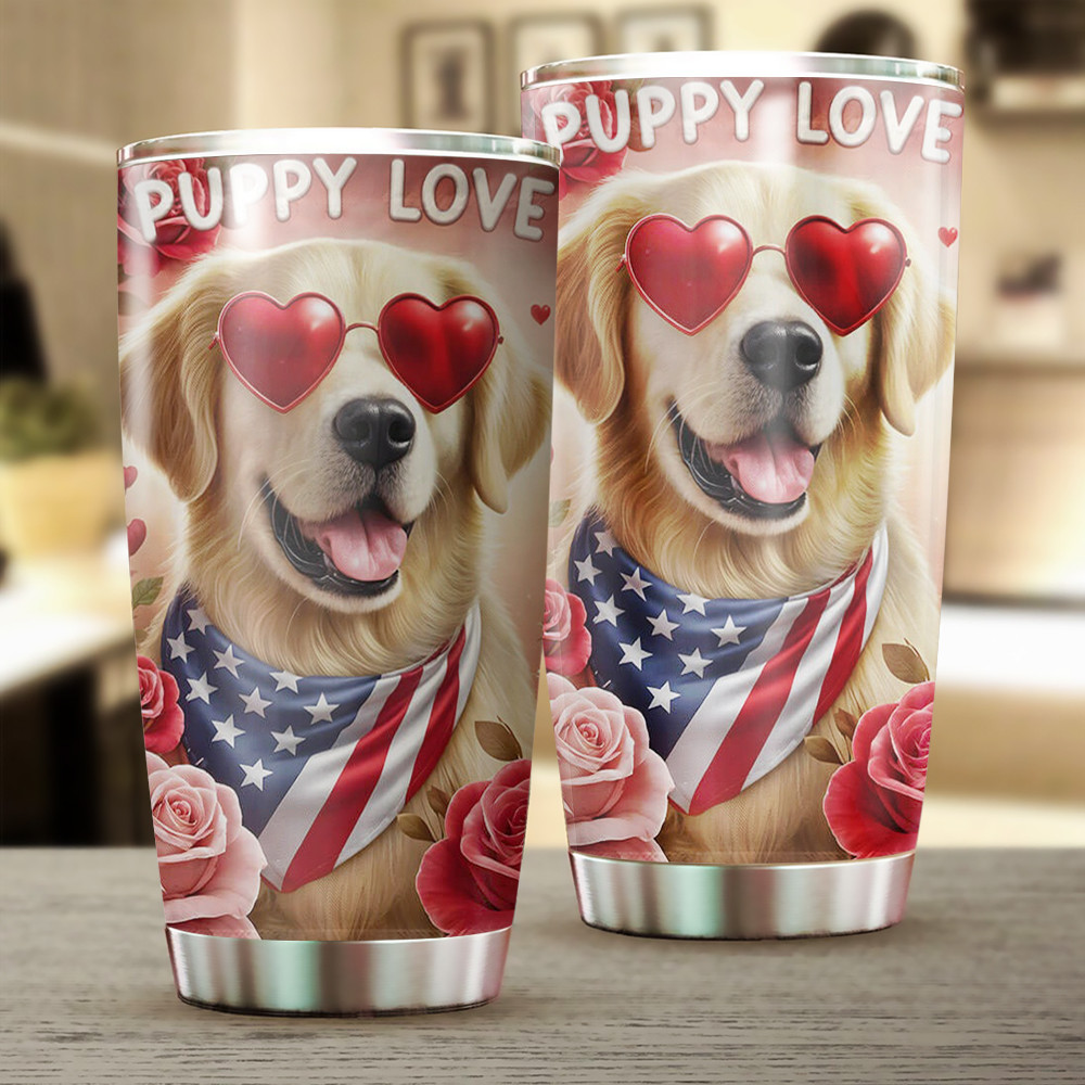 Golden Retriever Dog Valentine Puppy Love Tumbler