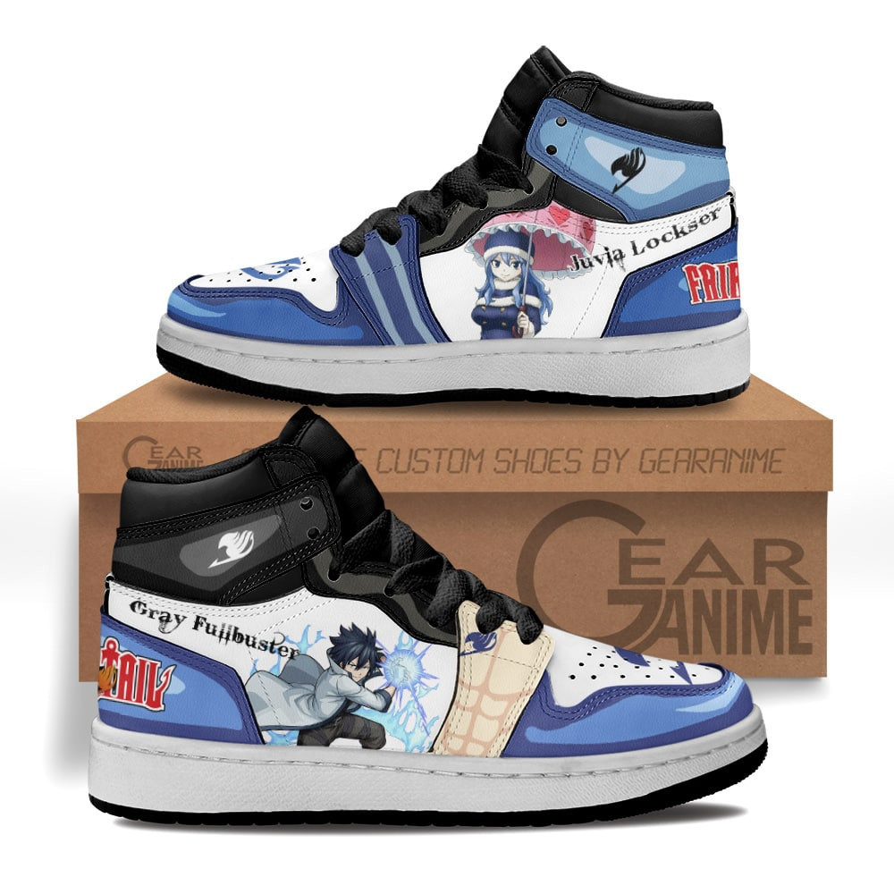 Gray and Juvia Custom Anime Kids High-Top Leather Sneakers
