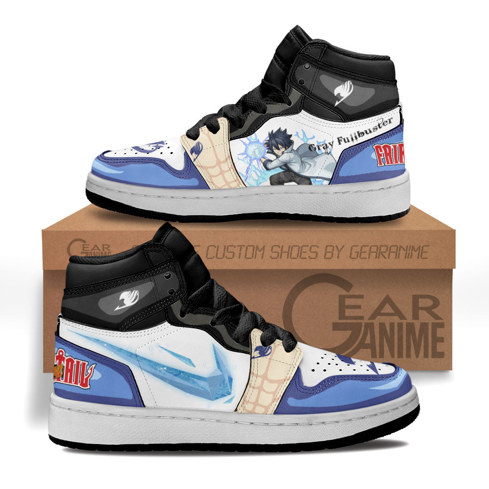 Gray Fullbuster Custom Anime Kids High-Top Leather Sneakers