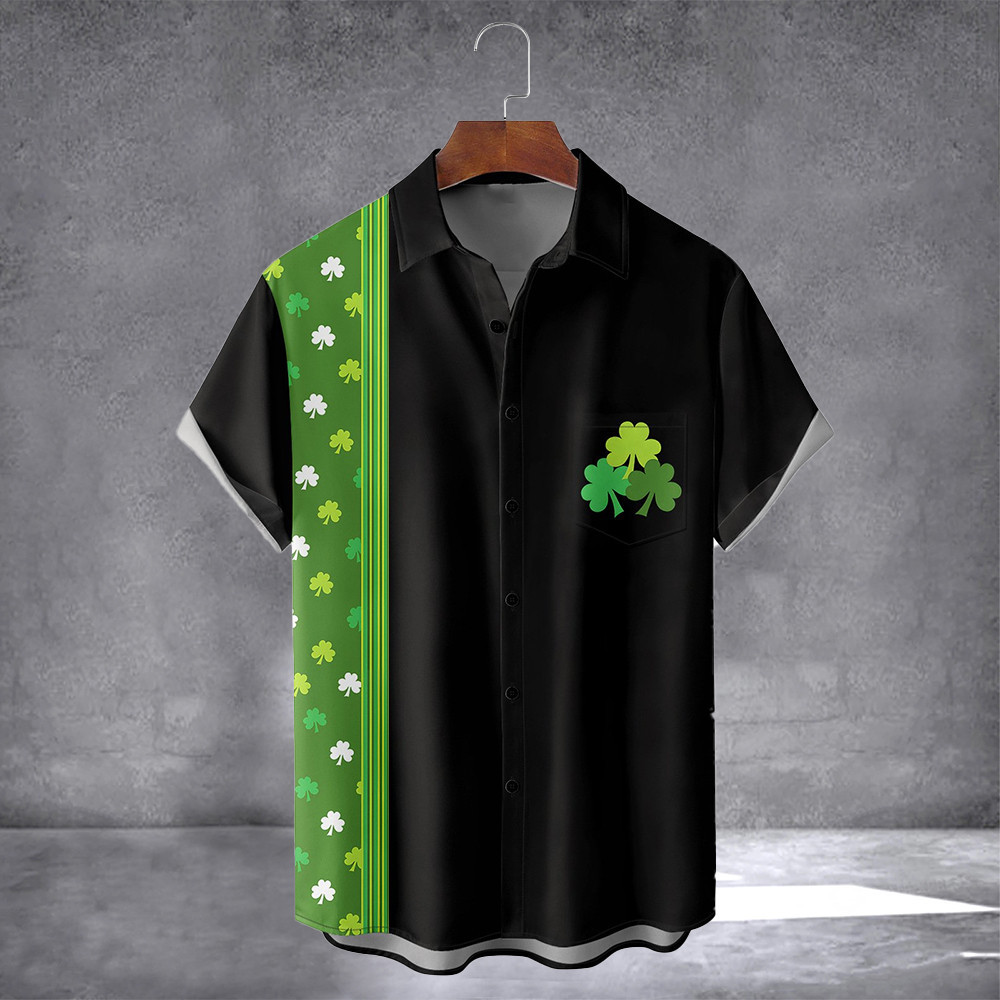 Green And Black Lucky Clover Hawaiian Shirt With Pocket Funny St Patricks Day Shirts Gift