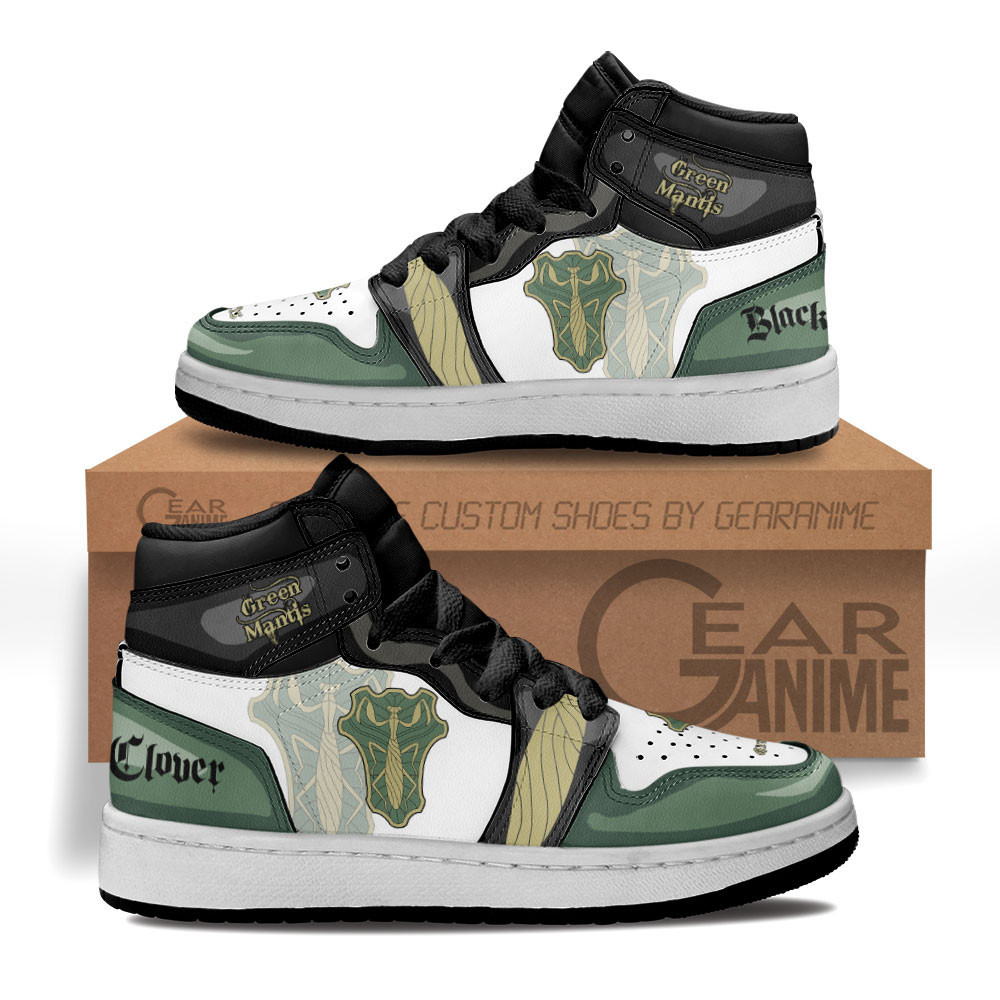 Green Mantis Custom Anime Kids High-Top Leather Sneakers