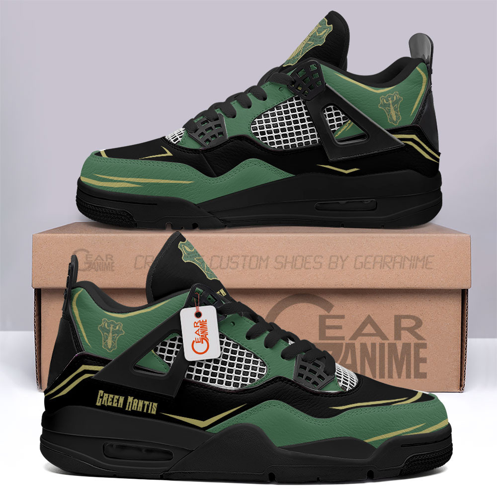 Green Mantis Retro 4 Leather Sneakers Magic Knight Custom Name