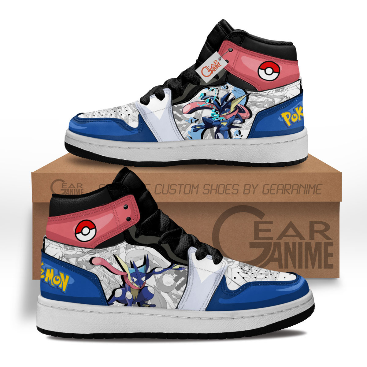 Greninja Custom Anime Kids High-Top Leather Sneakers