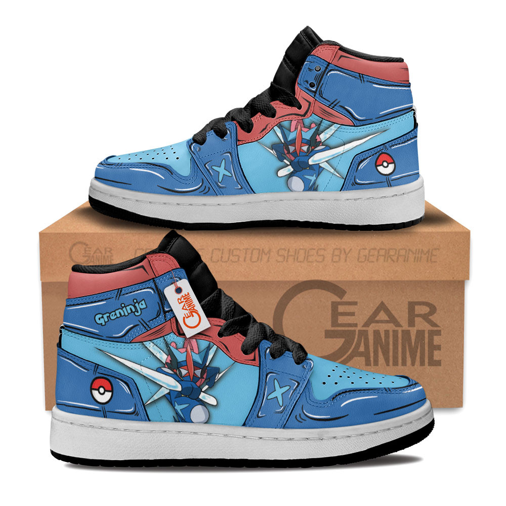 Greninja Custom Anime Kids High-Top Leather Sneakers Personalized