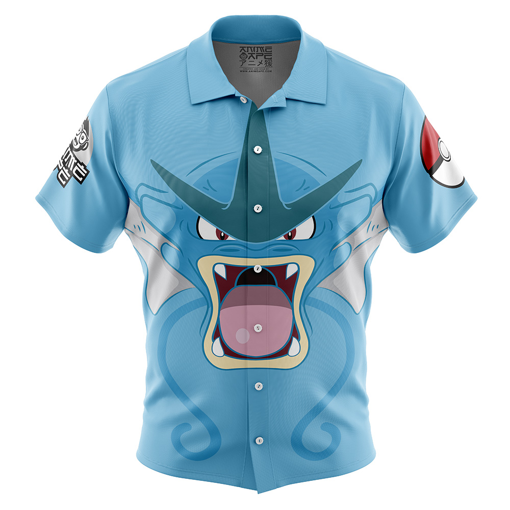 Gyarados Face Pokemon Button Up Hawaiian Shirt