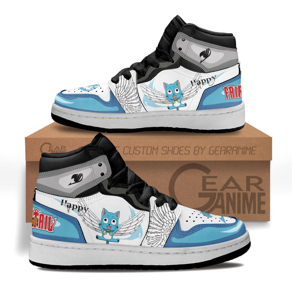 Happy Custom Anime Kids High-Top Leather Sneakers