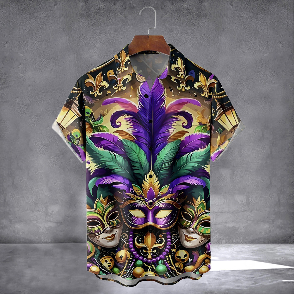 Happy Mardi Gras Mask Art Chest Hawaiian Shirt Saint Patrick'S Day Clothing Gifts For Friends
