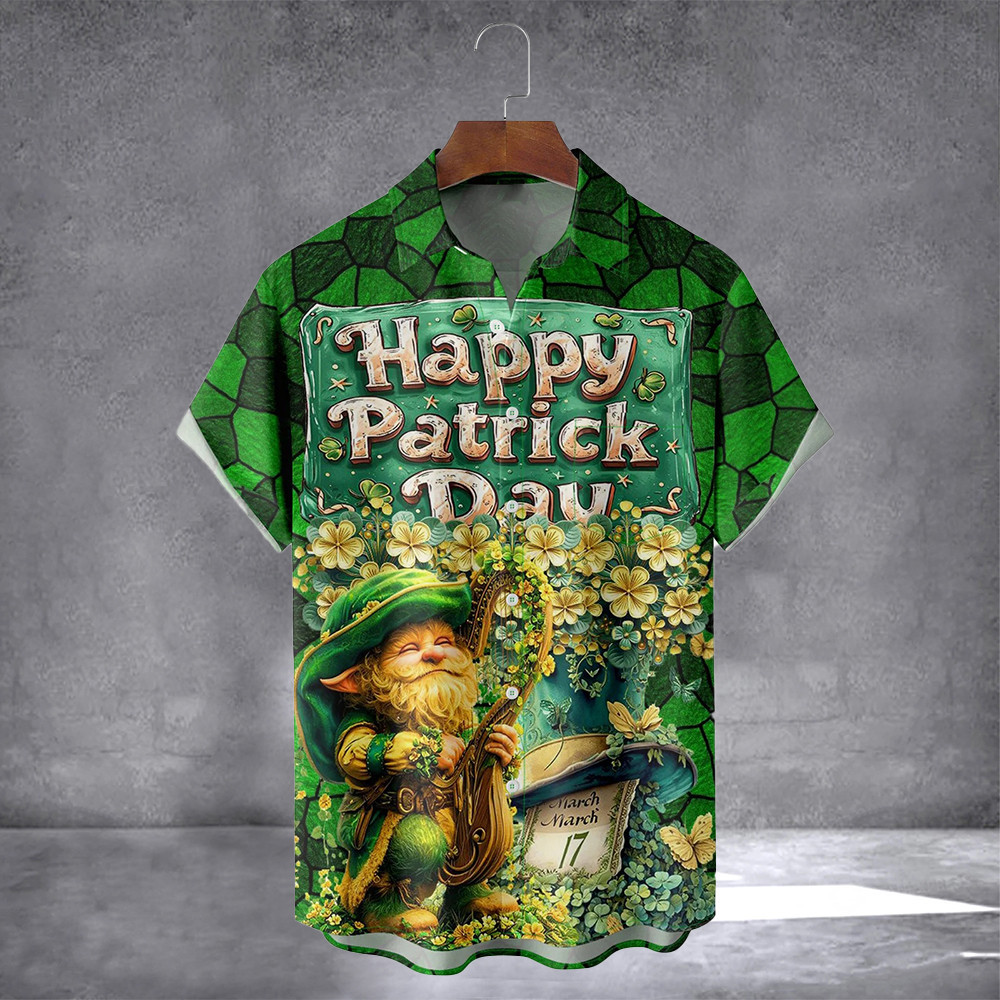 Happy St. Patrick's Day Gnome Hawaiian Shirt With Pocket Vintage Button Up Shirt Gift For Irish