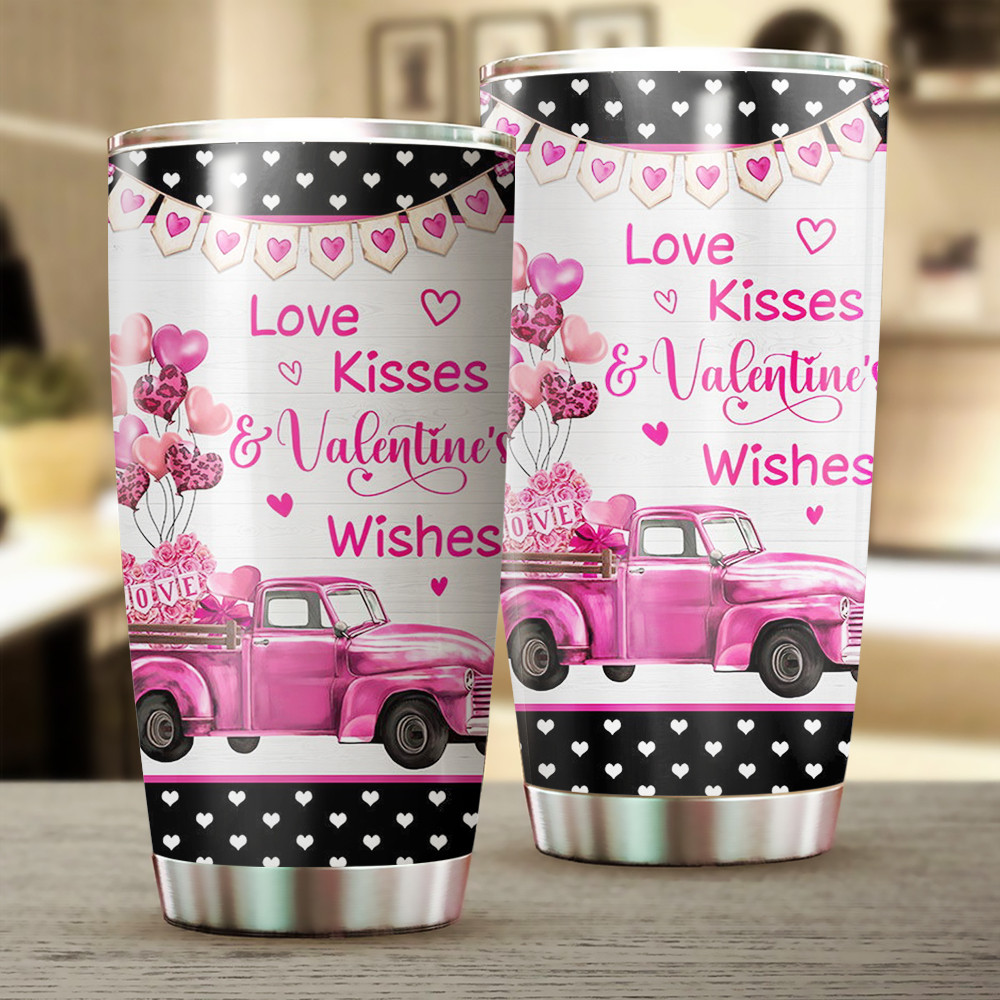 Happy Valentine’s Day Pink Truck Love Hearts Tumbler
