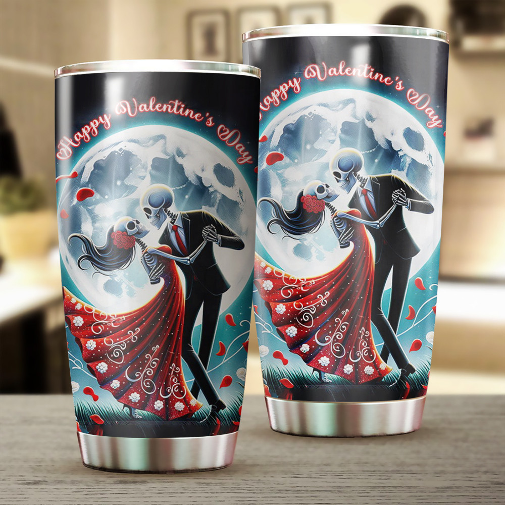 Happy Valentine’s Day Skull Couple Dancing Romantic Tumbler