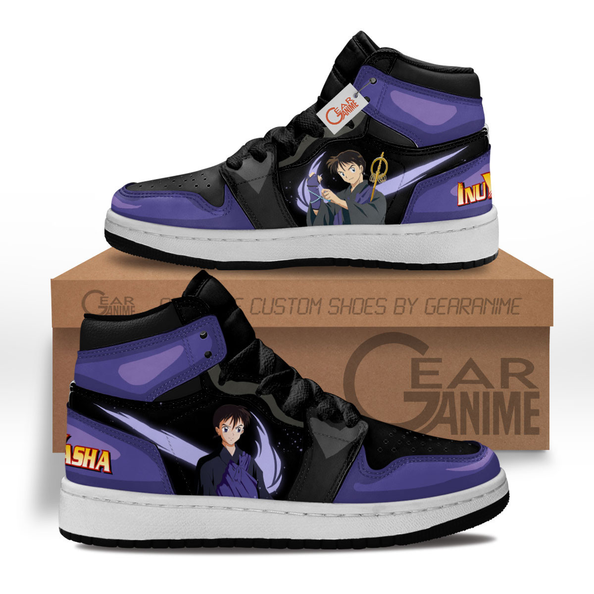 InuYasha Miroku Custom Anime Kids High-Top Leather Sneakers