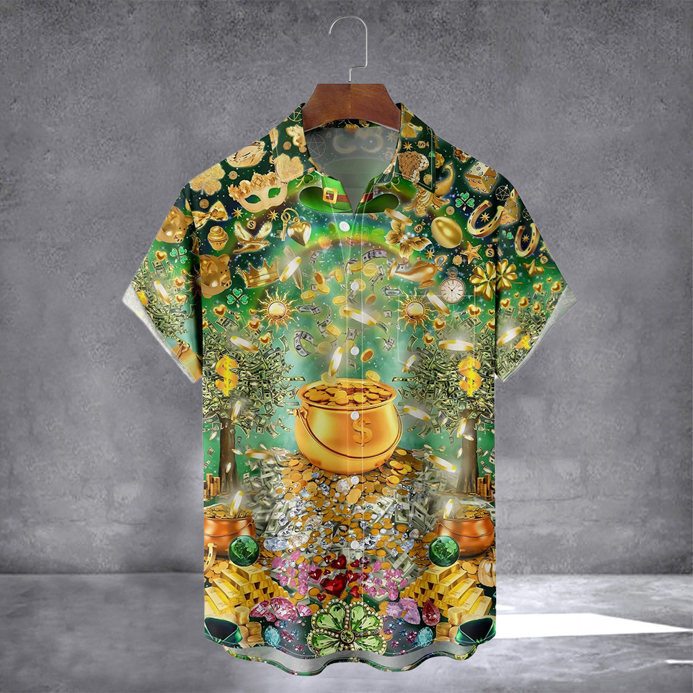 Irish Gold Coin Hawaiian Shirt With Pocket St Patricks Shirts Gifts For Son In Law
