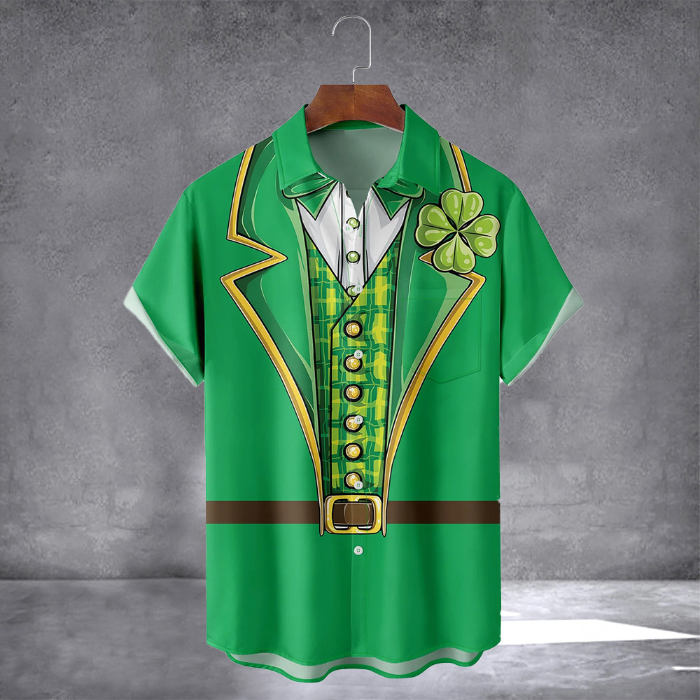 Irish Lucky Clover Outfit Hawaiian Shirt With Pocket St Patrick's Day Apparel Gift For Dudes