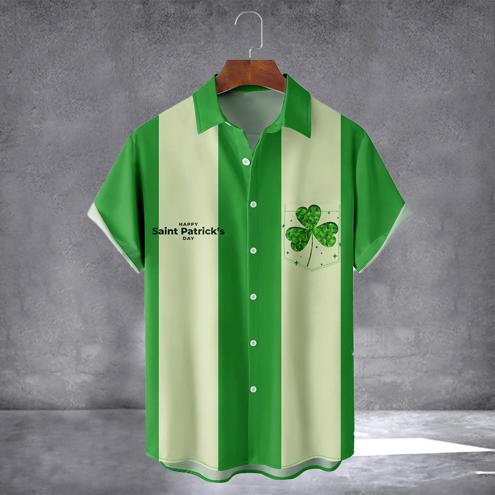 Irish Lucky Clover Shamrock Hawaiian Shirt With Pocket St Patricks Day Shirts For Adults