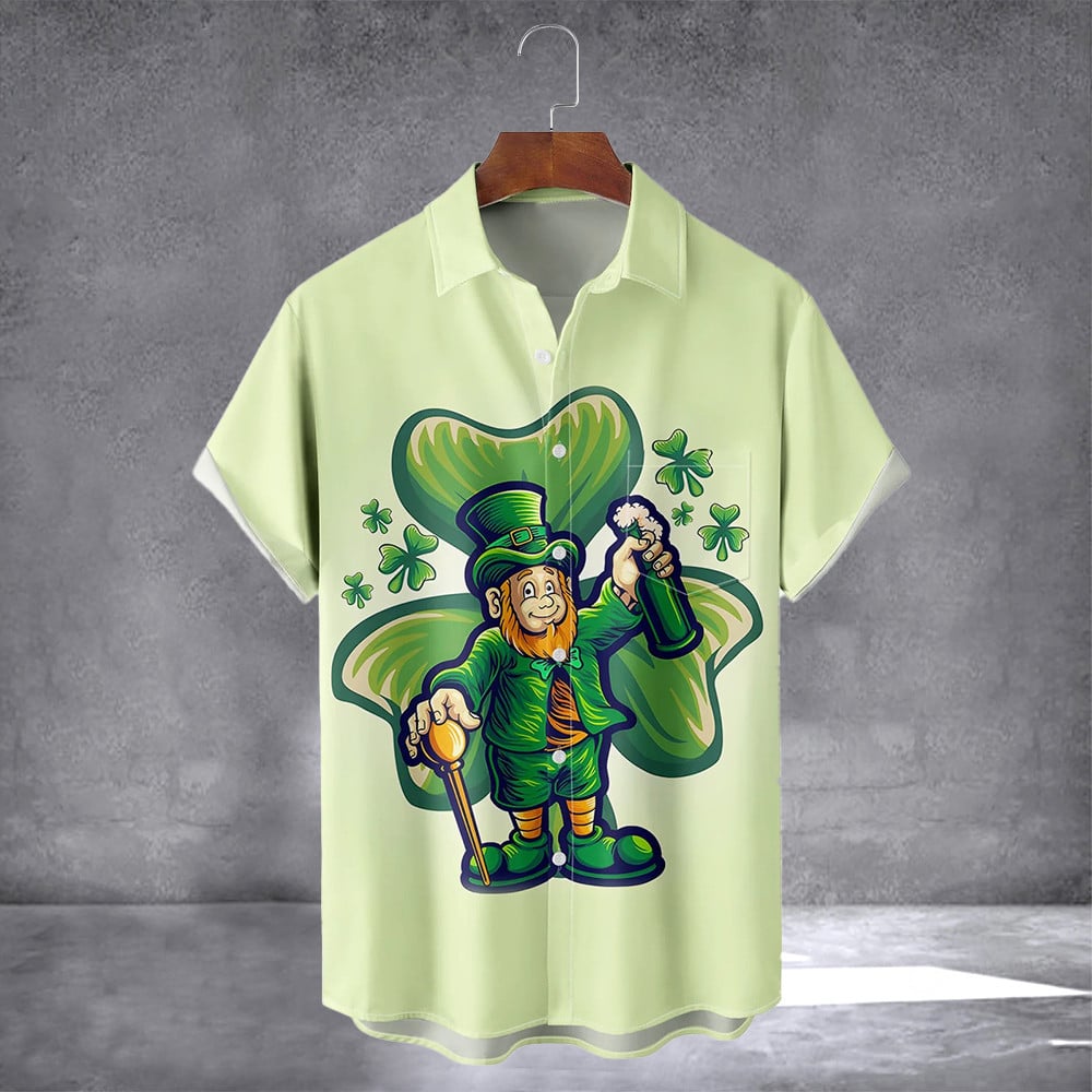 Irish St Patrick's Day Lucky Clover Beer Hawaiian Shirt With Pocket March 17 Holiday Shirt