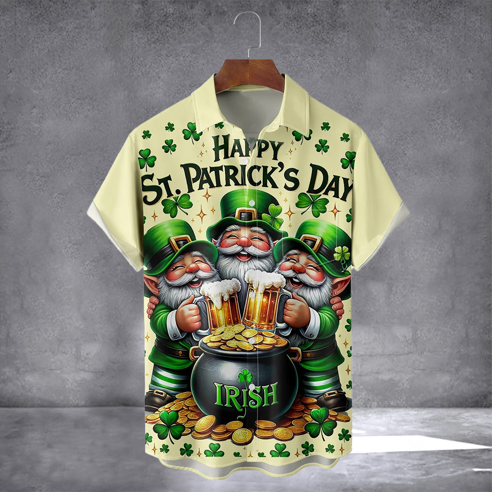 Irish Three Gnome Hawaiian Shirt With Pocket St Patrick's Day Shirts Gifts For Dudes