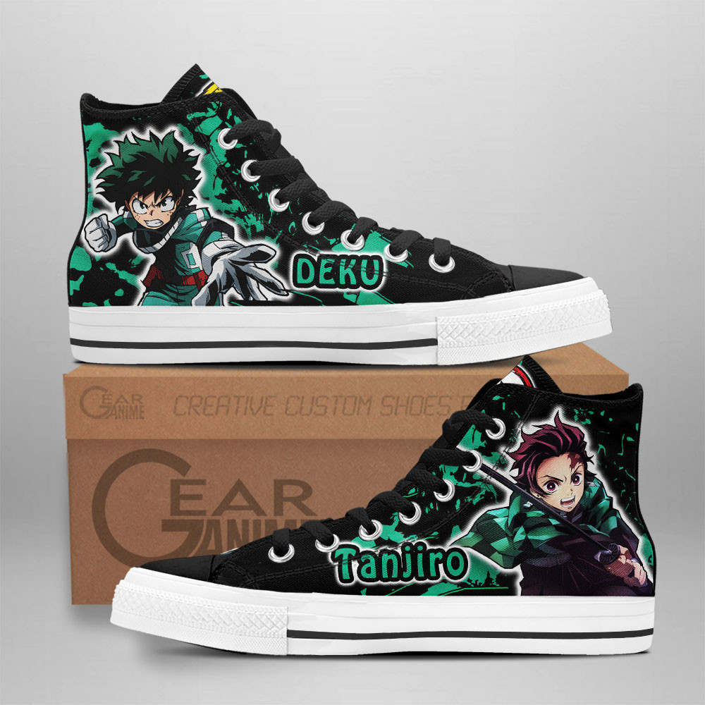 Izuku Midoriya and Tanjiro Custom Anime High-Top Canvas Shoes NTT210