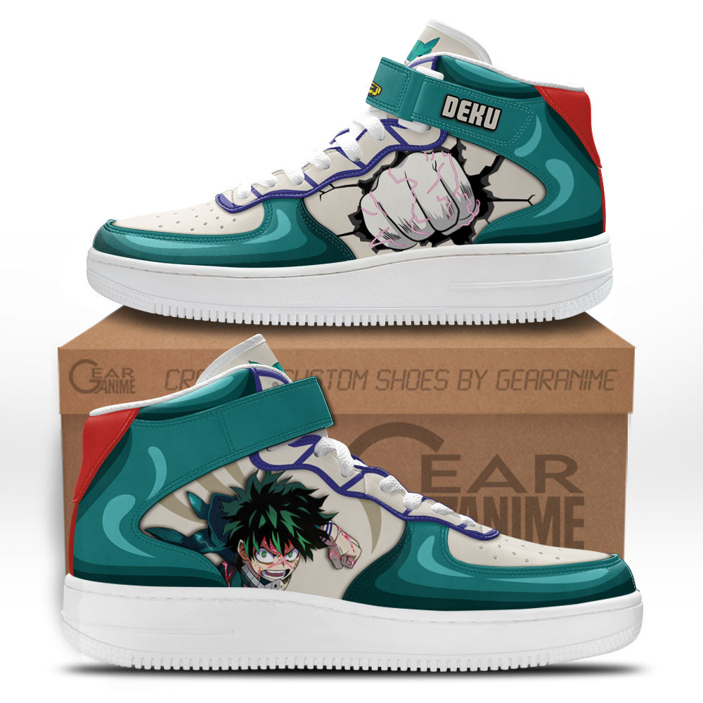 Izuku Midoriya Smash Custom Anime Mid-Top Leather Sneakers