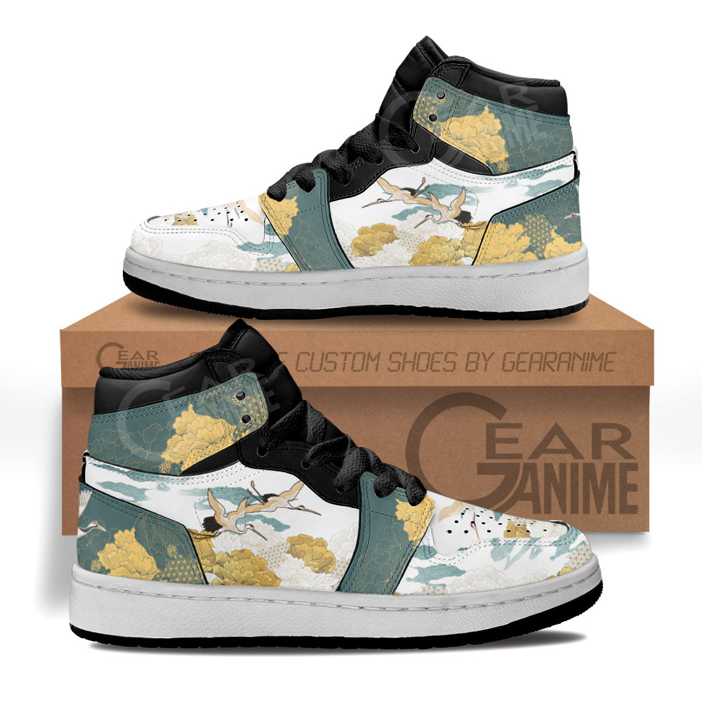 Japanese Cranes Custom Anime Kids High-Top Leather Sneakers MV1906