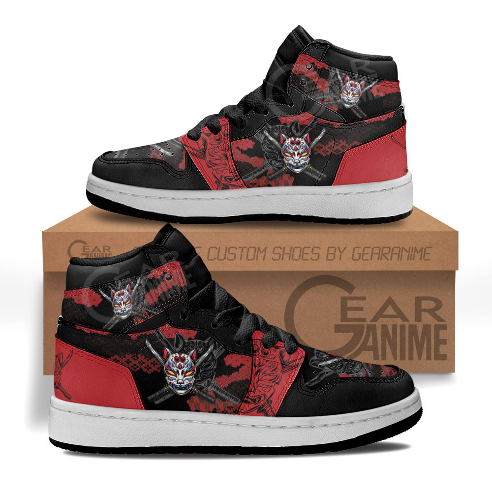 Japanese Kitsune Mask Custom Anime Kids High-Top Leather Sneakers MV2606
