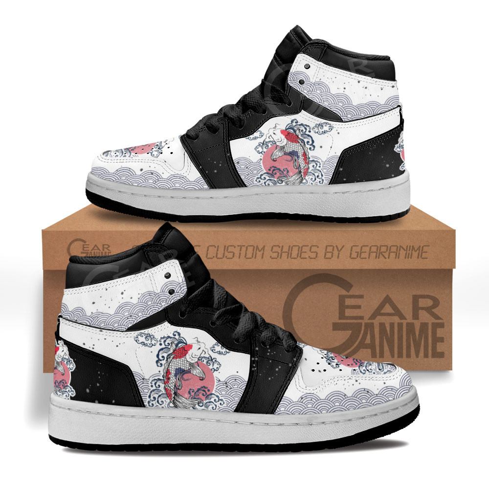 Japanese Koi Fish Custom Anime Kids High-Top Leather Sneakers MV1906
