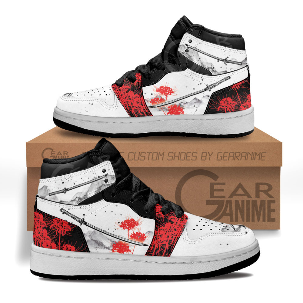 Japanese Red Spider Lily Katana Custom Anime Kids High-Top Leather Sneakers MV1906
