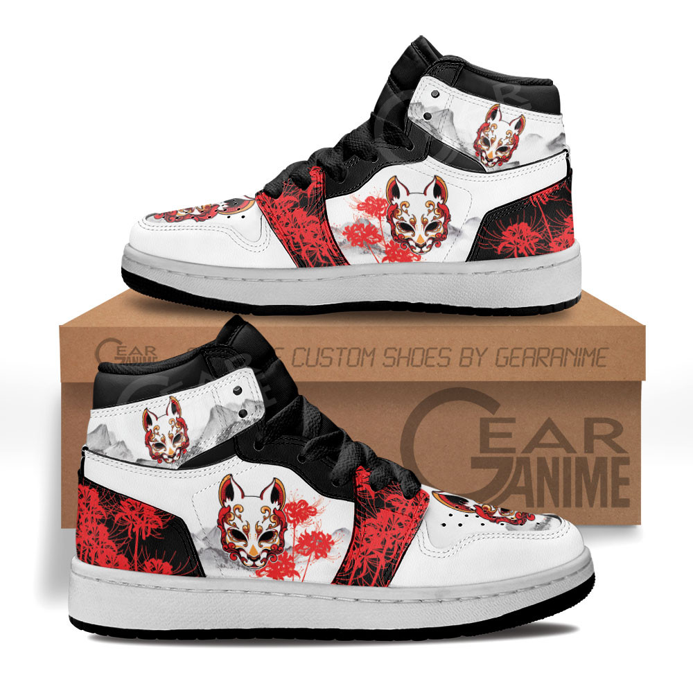 Japanese Red Spider Lily Kitsune Custom Anime Kids High-Top Leather Sneakers MV1906