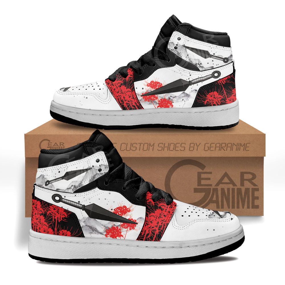 Japanese Red Spider Lily Kunai Custom Anime Kids High-Top Leather Sneakers MV1906