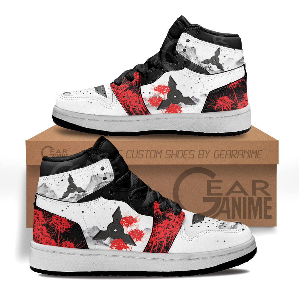 Japanese Red Spider Lily Shuriken Custom Anime Kids High-Top Leather Sneakers MV1906
