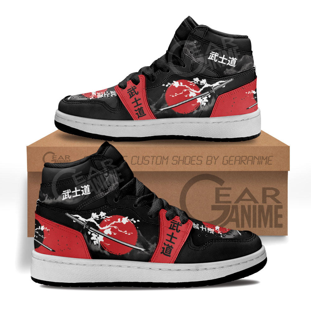 Japanese Sakura and Katana Custom Anime Kids High-Top Leather Sneakers MV14062