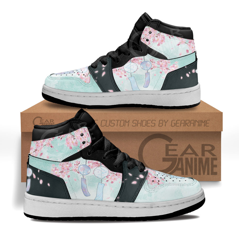 Japanese Sakura Wind Chimes Custom Anime Kids High-Top Leather Sneakers MV1906