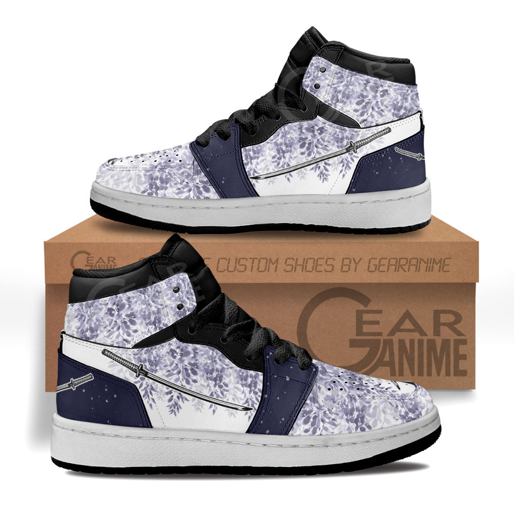 Japanese Wisteria Katana Custom Anime Kids High-Top Leather Sneakers MV1906