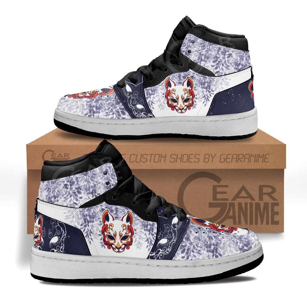 Japanese Wisteria Kitsune Custom Anime Kids High-Top Leather Sneakers MV1906