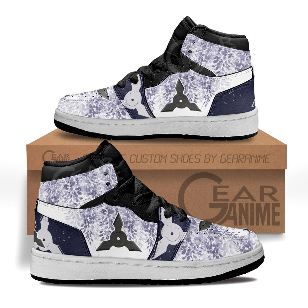 Japanese Wisteria Shuriken Custom Anime Kids High-Top Leather Sneakers MV1906