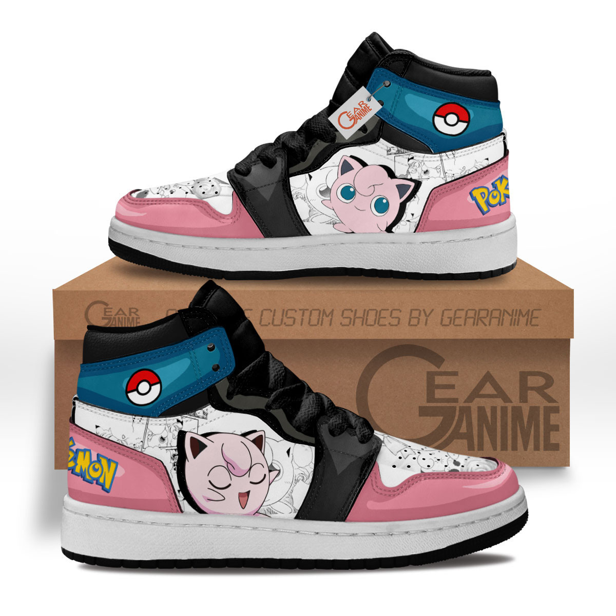 Jigglypuff Custom Anime Kids High-Top Leather Sneakers