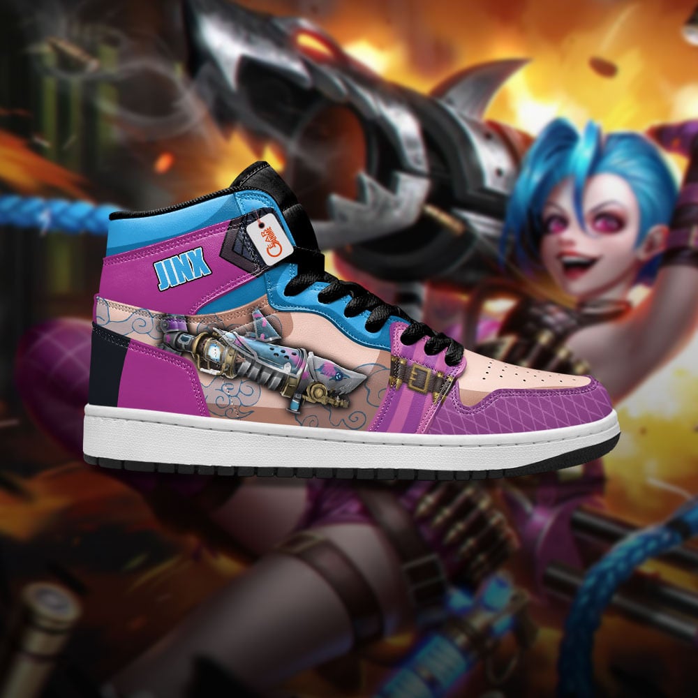 Jinx Custom Gaming High-Top Leather Sneakers Loose Cannon Custom Name