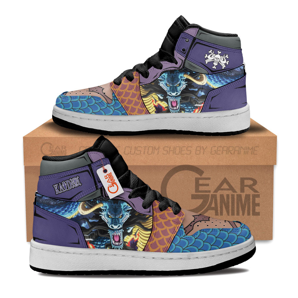 Kaido Dragon Form Custom Anime Kids High-Top Leather Sneakers Custom Name