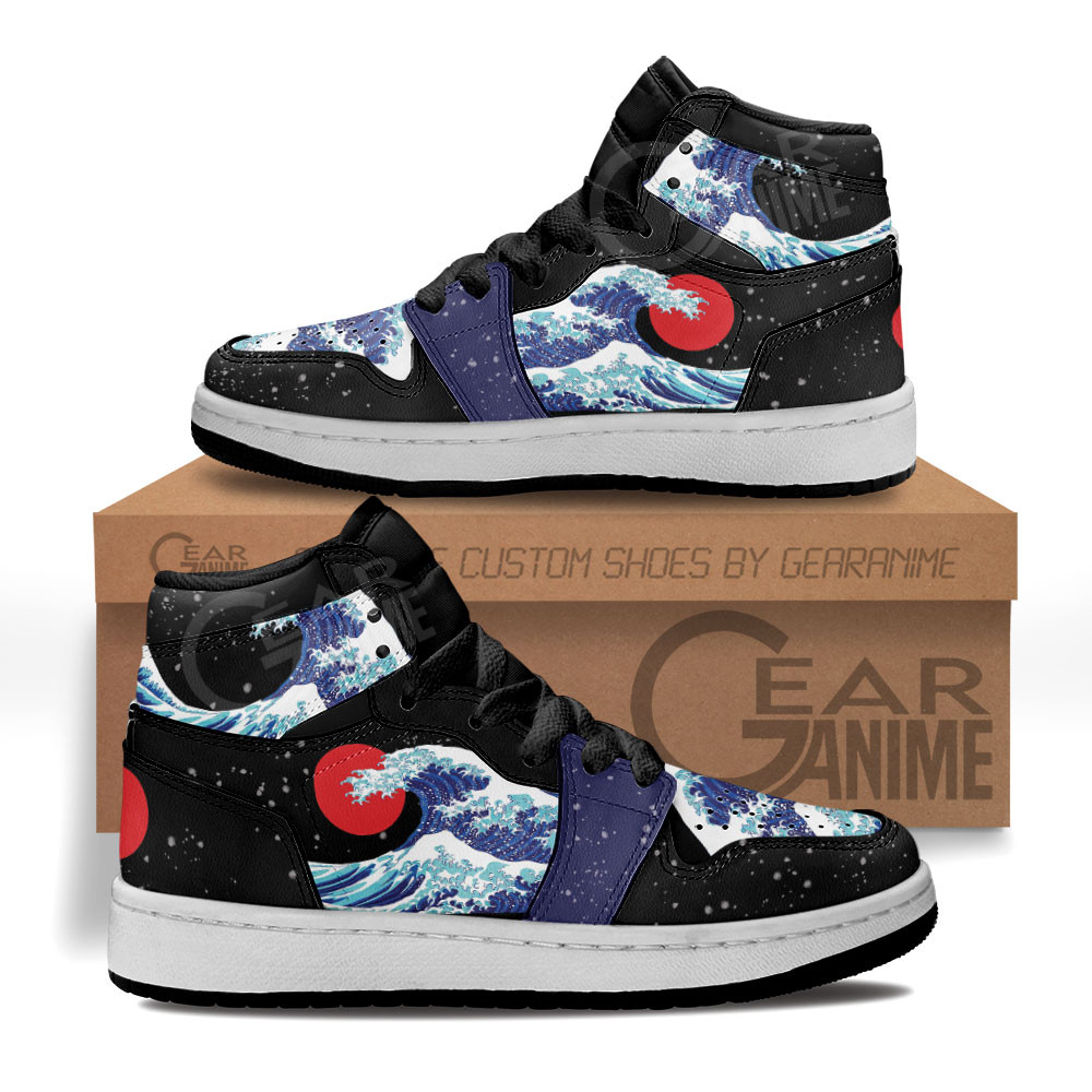 Kanagawa Great Wave Red Sun Custom Anime Kids High-Top Leather Sneakers MV1306
