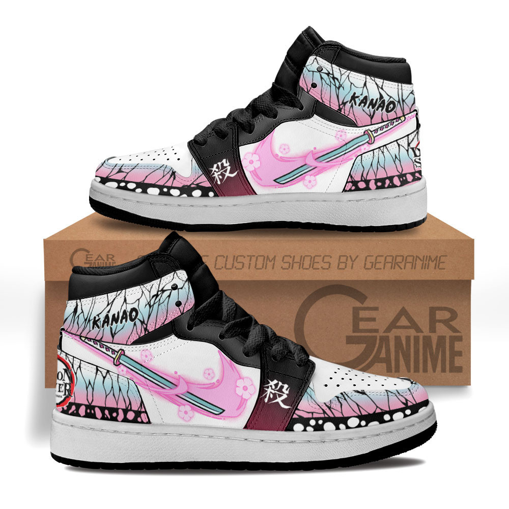 Kanao Tsuyuri Custom Anime Kids High-Top Leather Sneakers Flower Breathing