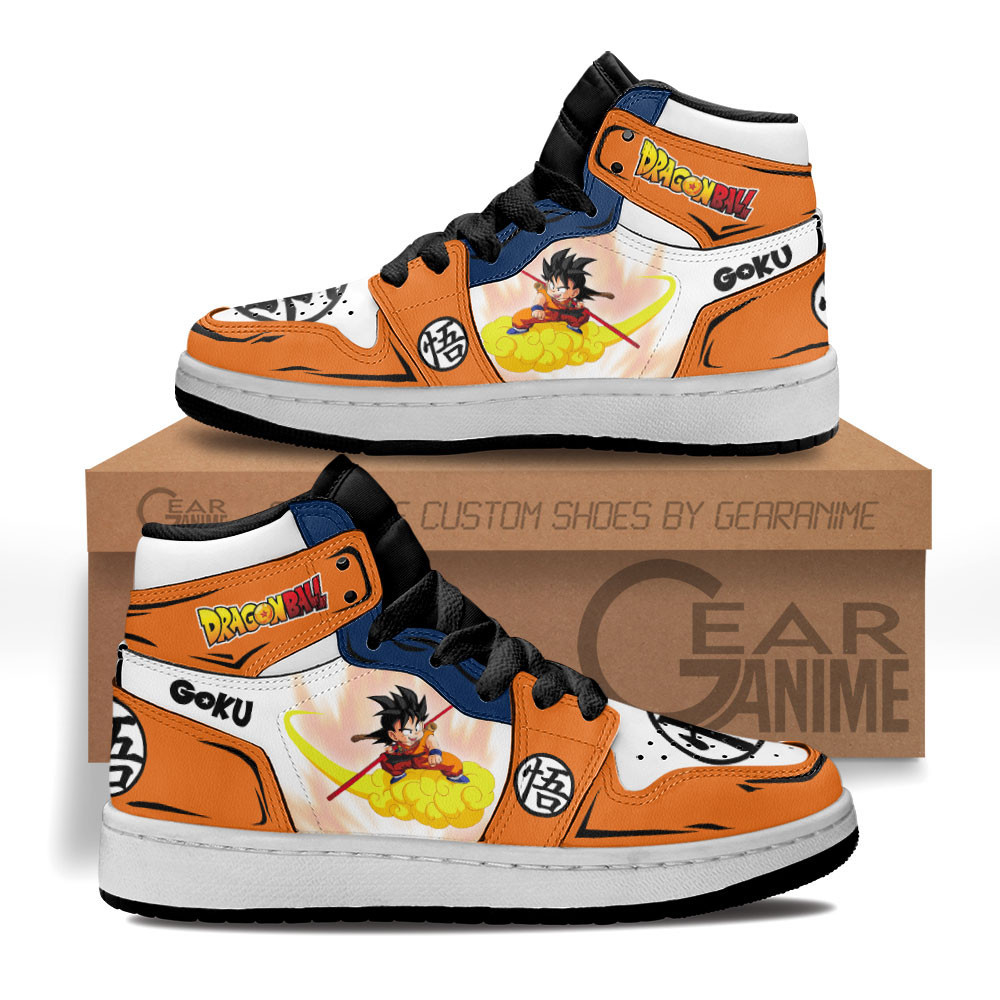 Kid Goku Flying Nimbus Custom Anime Kids High-Top Leather Sneakers