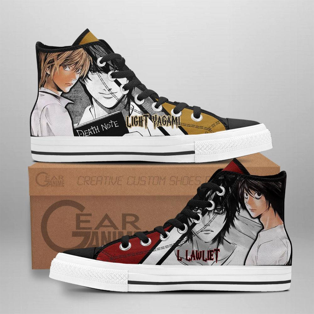 Kira Light Yagami and L Lawliet Custom Anime High-Top Canvas Shoes NTT121