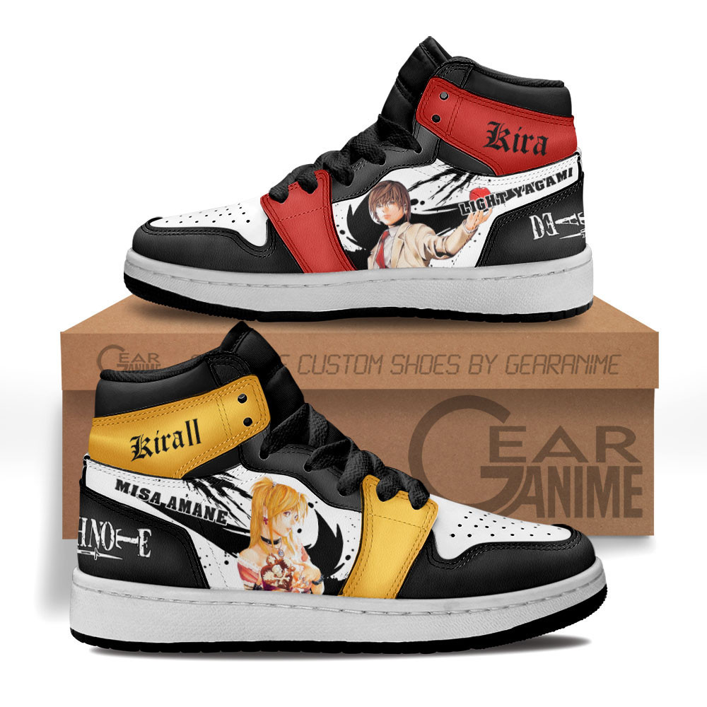 Kira Light Yagami and Misa Amane Custom Anime Kids High-Top Leather Sneakers Death Note Shoes MV2802