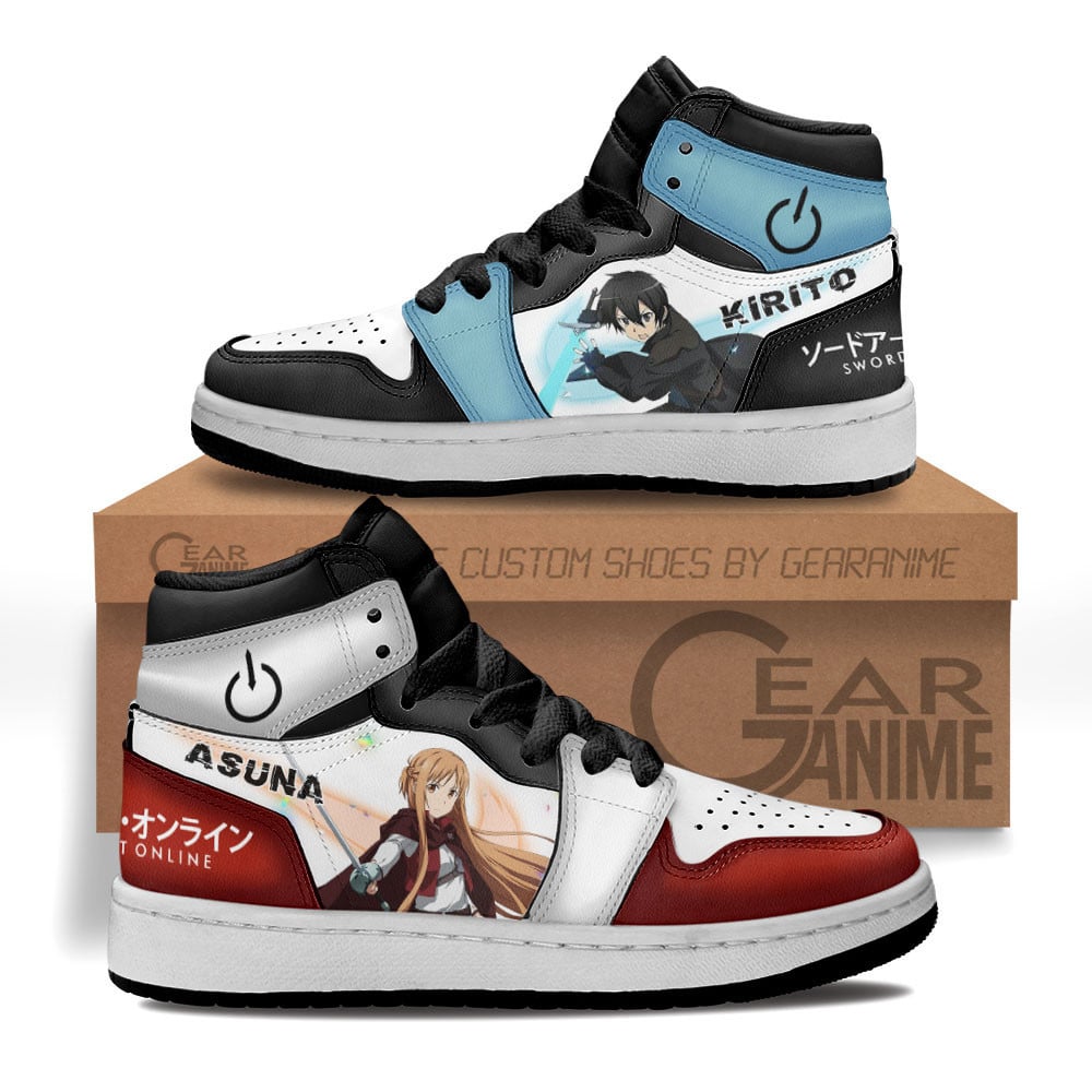 Kirito and Asuna Custom Anime Kids High-Top Leather Sneakers MV2102