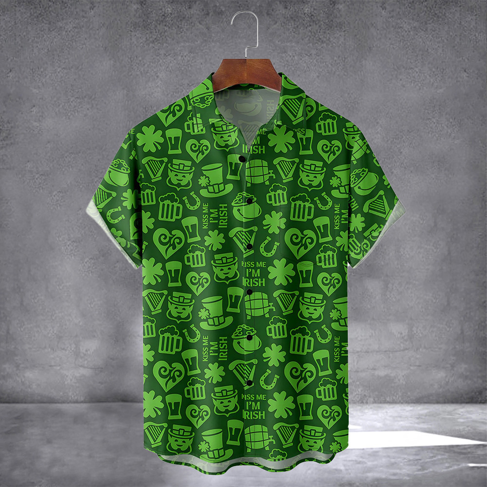 Kiss Me I'm Irish Hawaiian Shirt With Pocket Green Irish St. Patrick's Day Shirt Gifts For Him