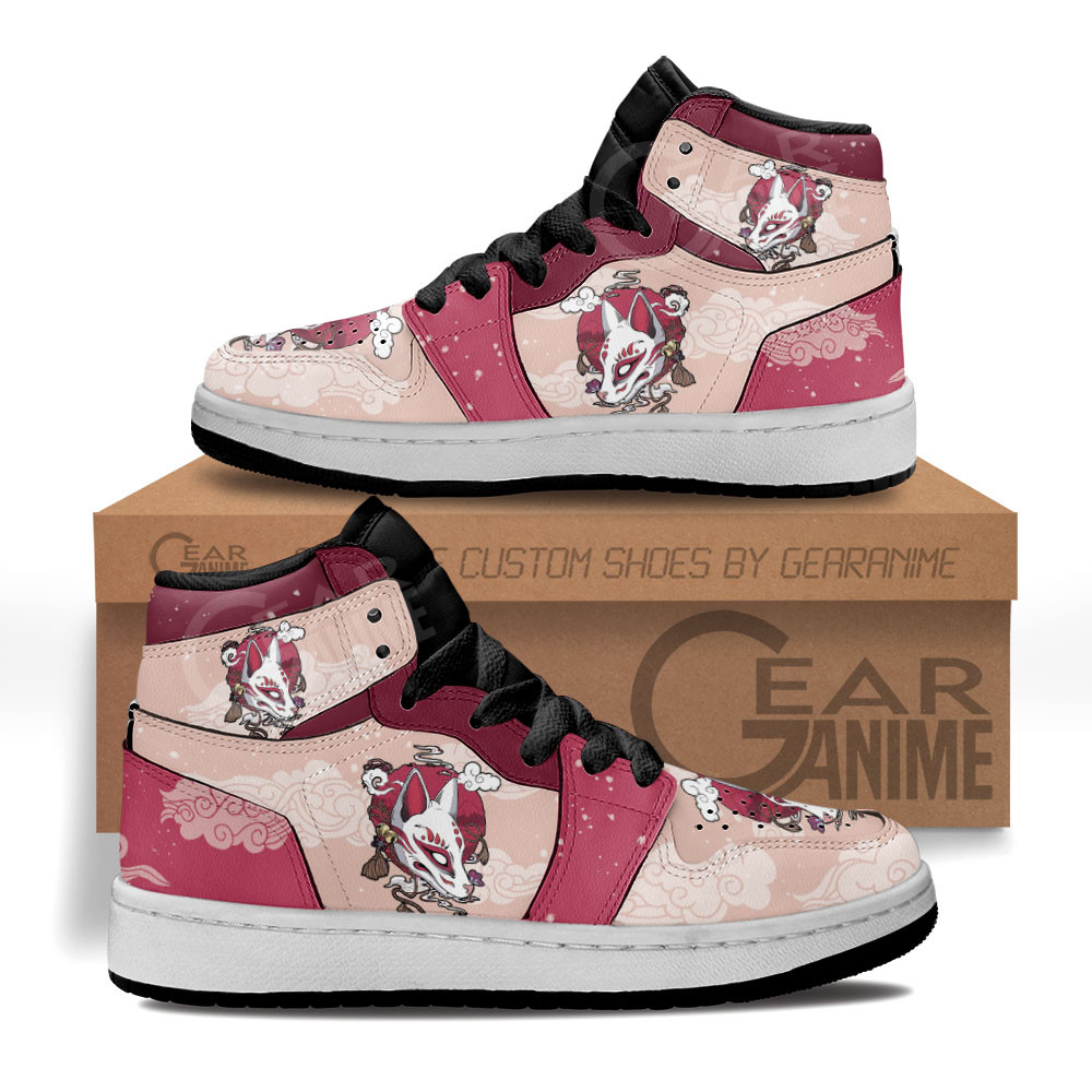 Kitsune Fox Mask Custom Anime Kids High-Top Leather Sneakers MV1306