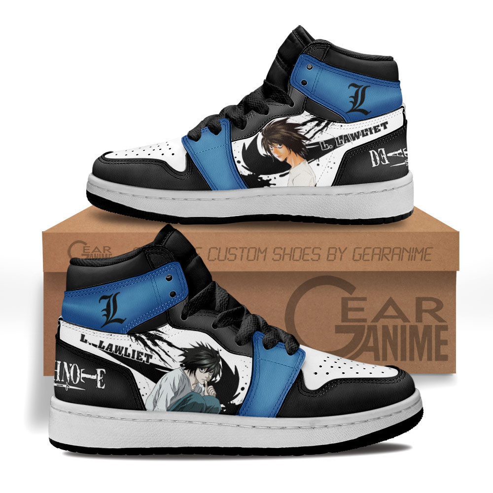 L Lawliet Custom Anime Kids High-Top Leather Sneakers Death Note Shoes MV2802
