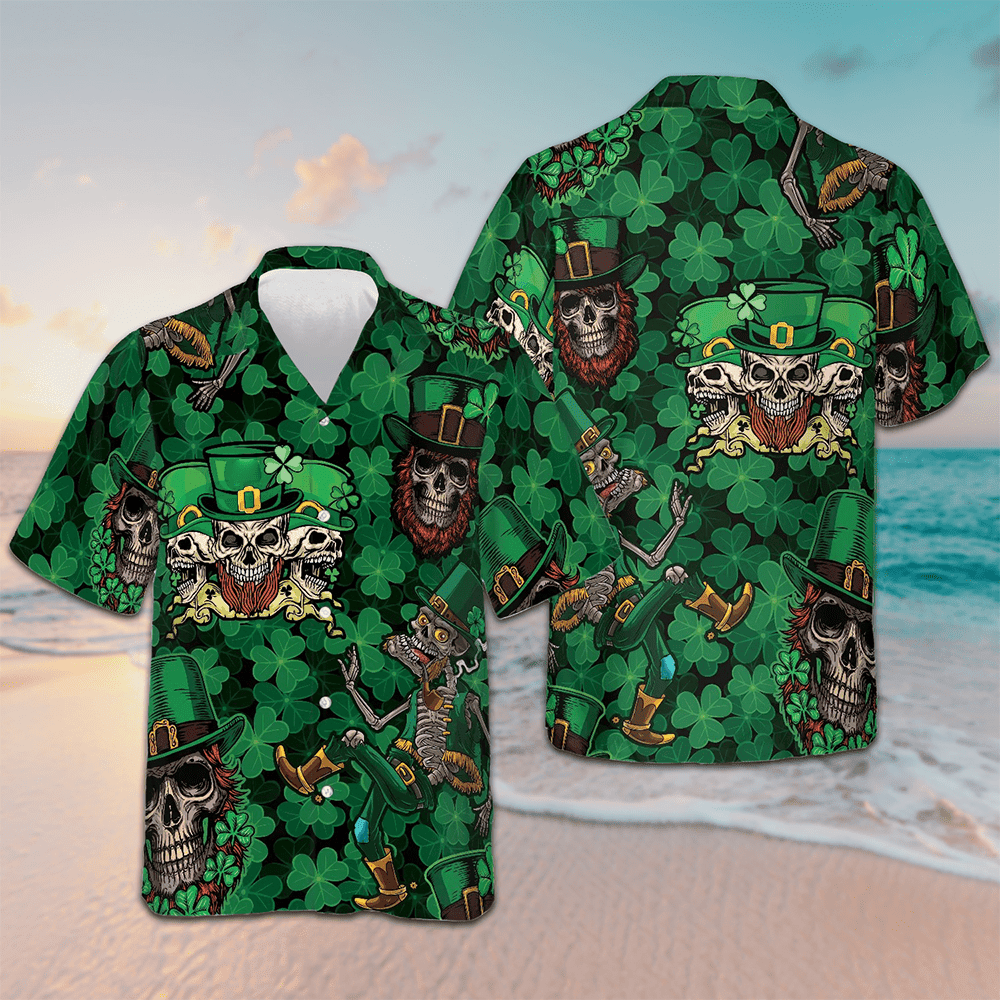 Leprechaun Skull Happy Saint Patrick's Day Hawaiian Shirt Button Down Shirt Gifts For Irish