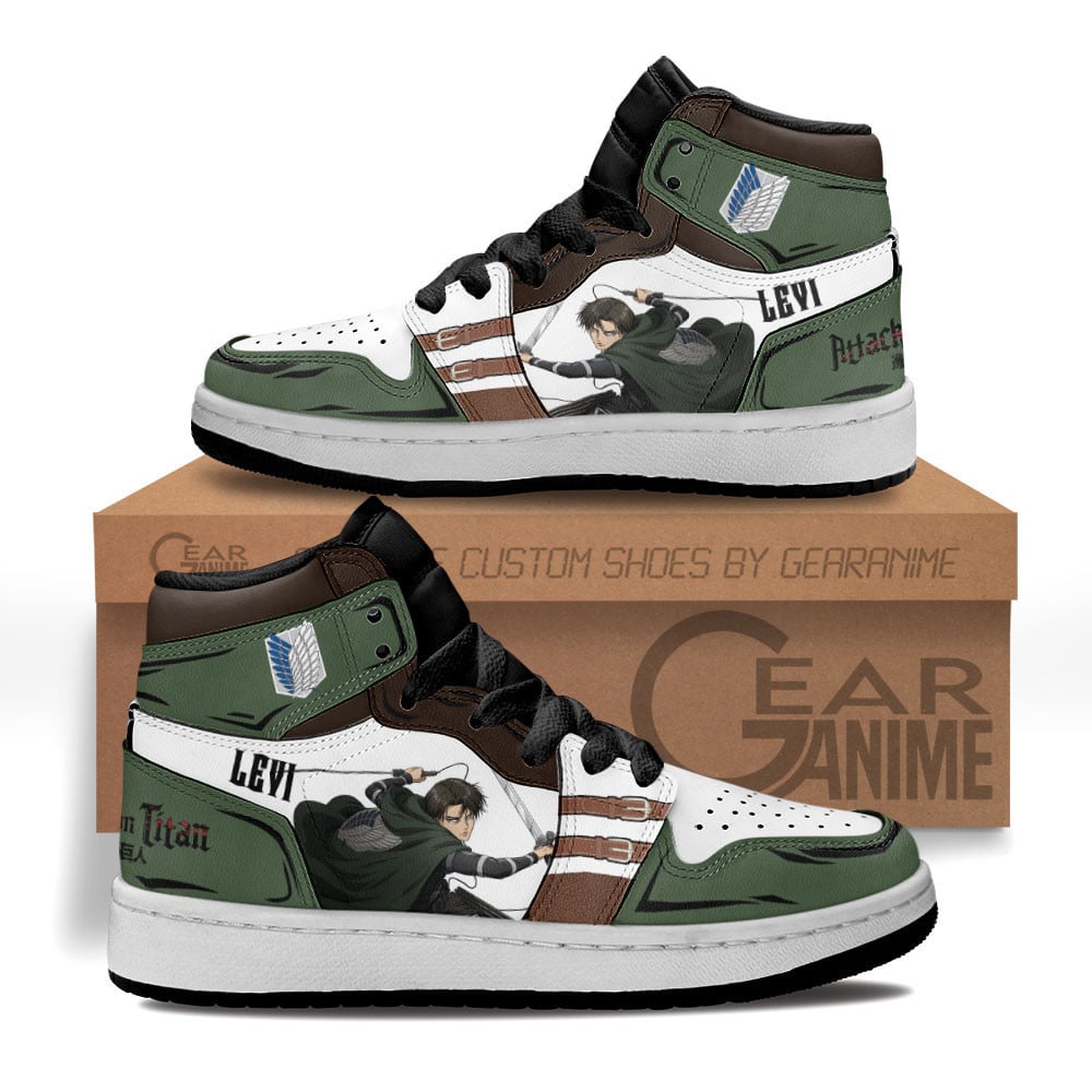 Levi Ackerman Custom Anime Kids High-Top Leather Sneakers