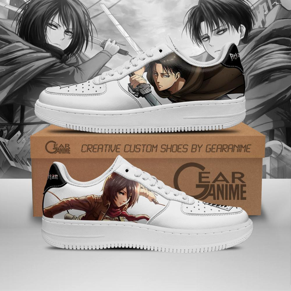 Levi and Mikasa Ackerman Custom Anime Low-Top Leather Sneakers