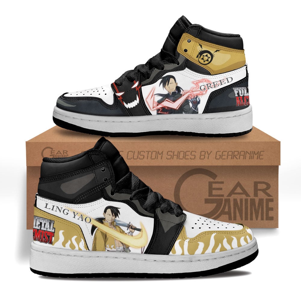 Ling Yao and Greed Custom Anime Kids High-Top Leather Sneakers